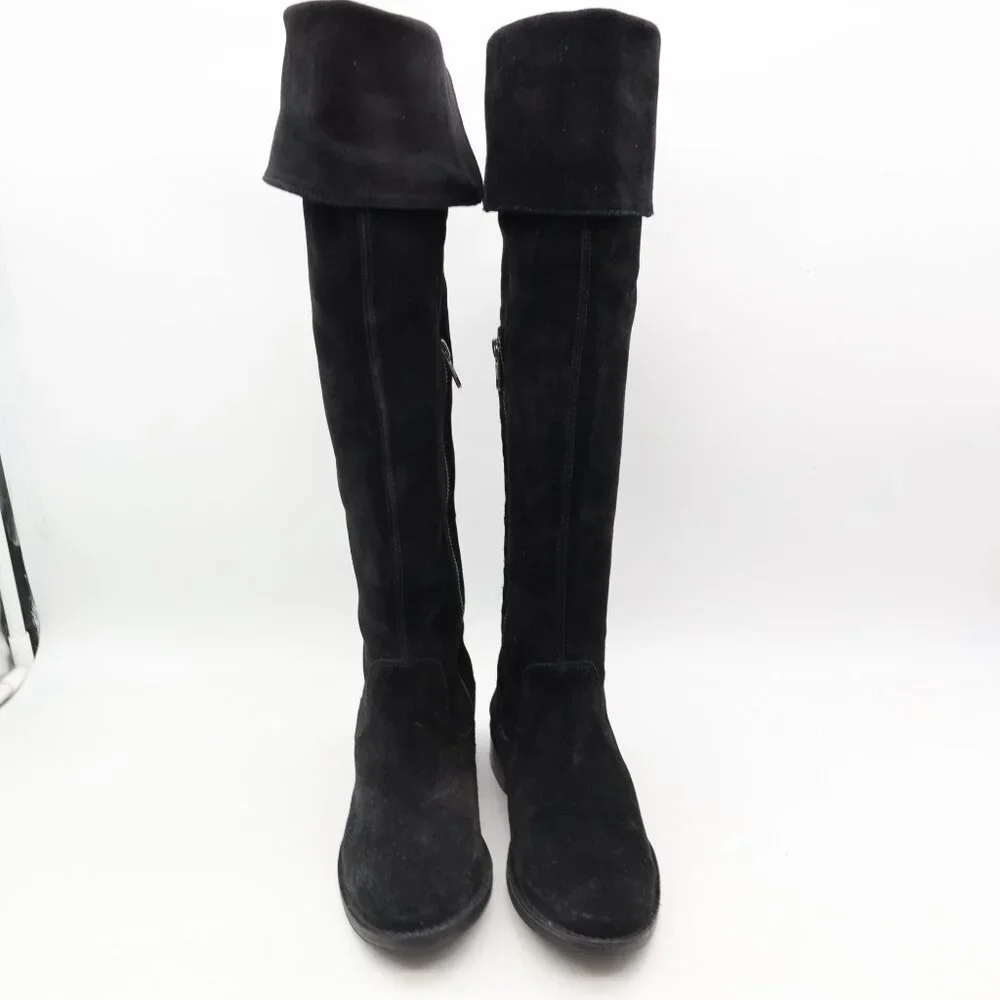 Frye Boots Shirley Riding Over The Knee Women's 6 B Black Half Zip Almond Toe